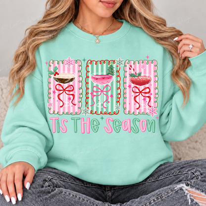 Tis the Season Christmas Cocktails Top design on a Chalky Mint crewneck sweatshirt