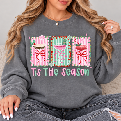 Tis the Season Christmas Cocktails Top design on a Grey crewneck sweatshirt