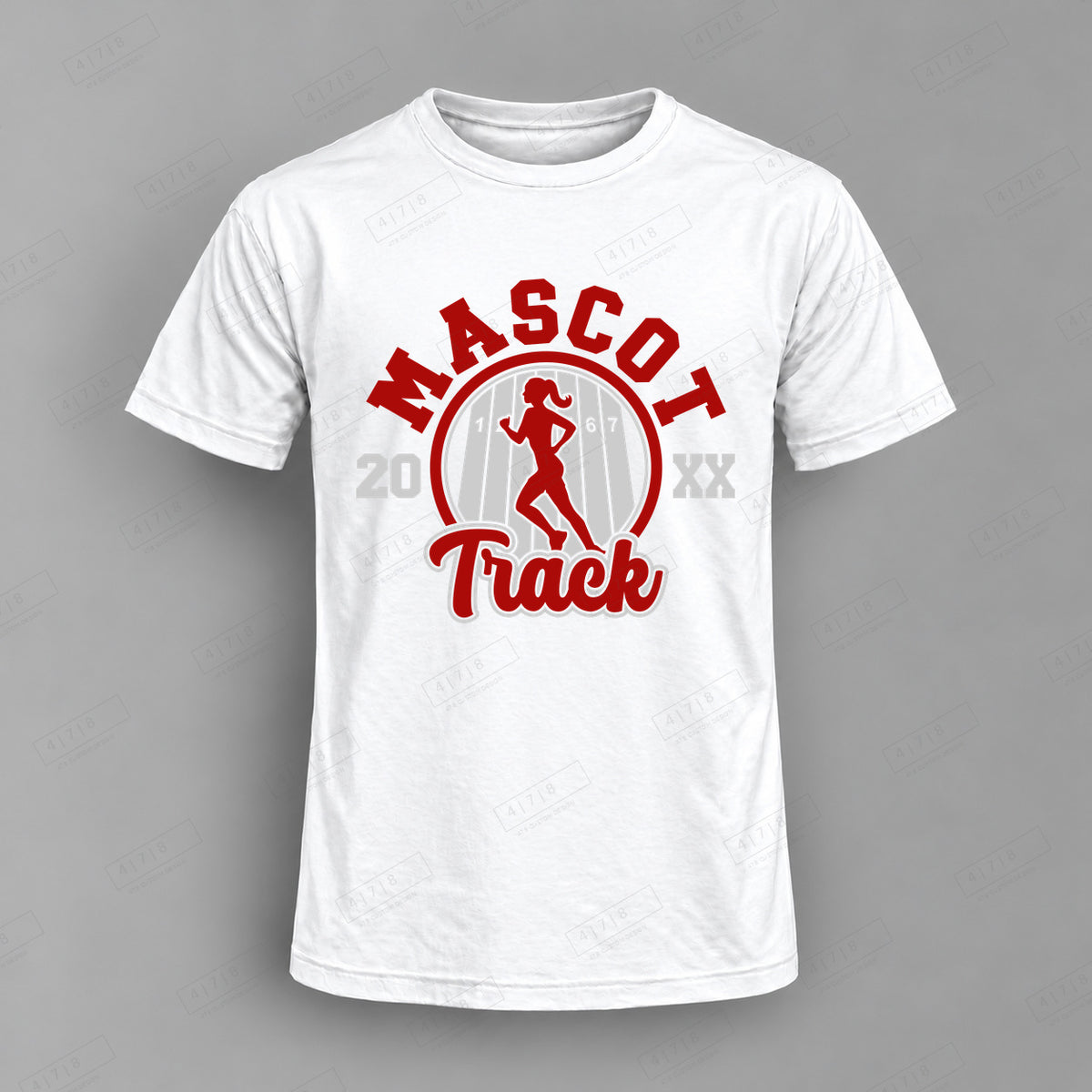 Custom Female Runner Oval Track Top white shirt mockup with 478 Custom Design watermark
