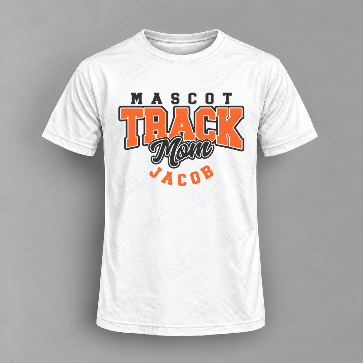 Custom Personalized Track Mom Top white shirt mockup with 478 Custom Design watermark