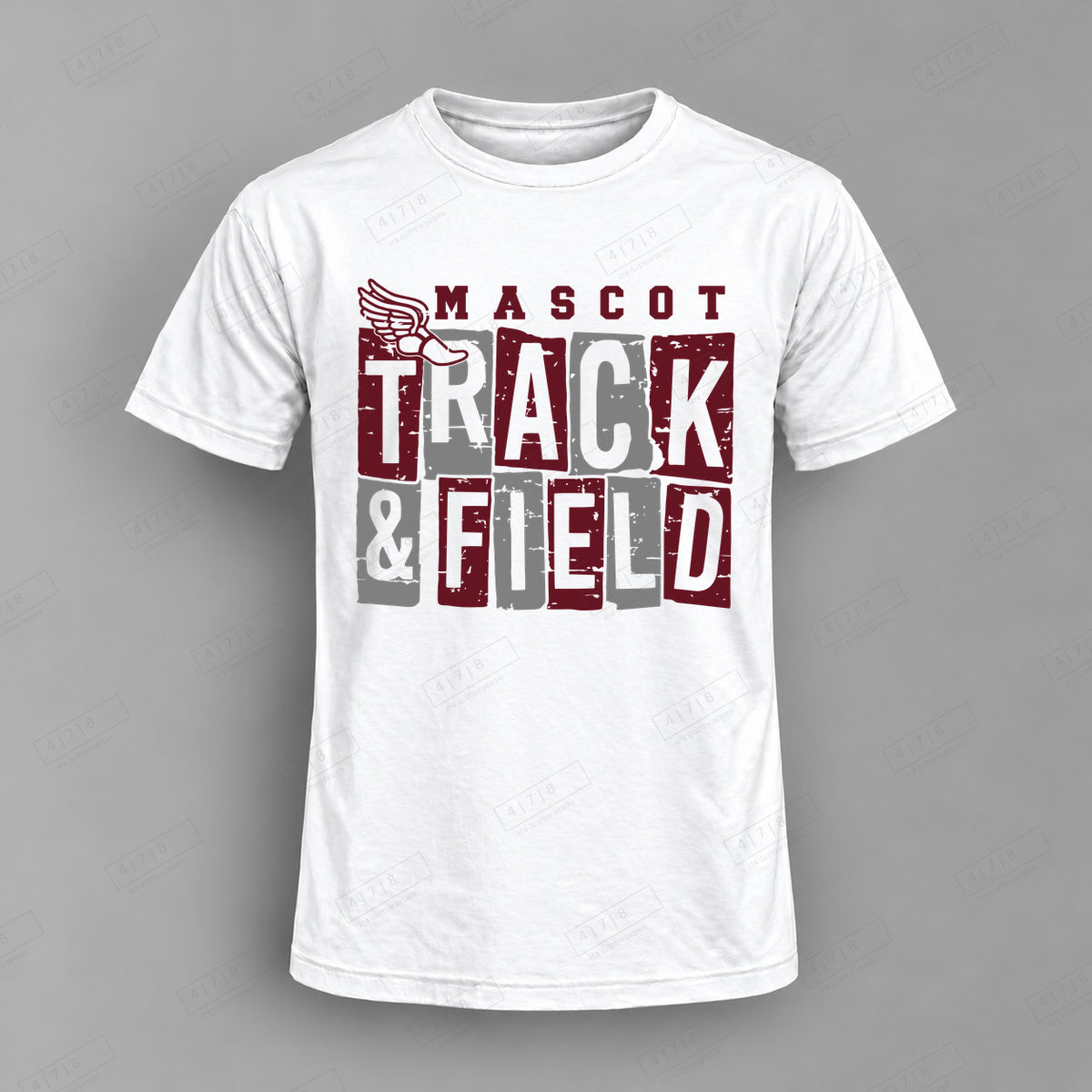 Custom Distressed Block Track and Field Top white shirt mockup with 478 Custom Design watermark