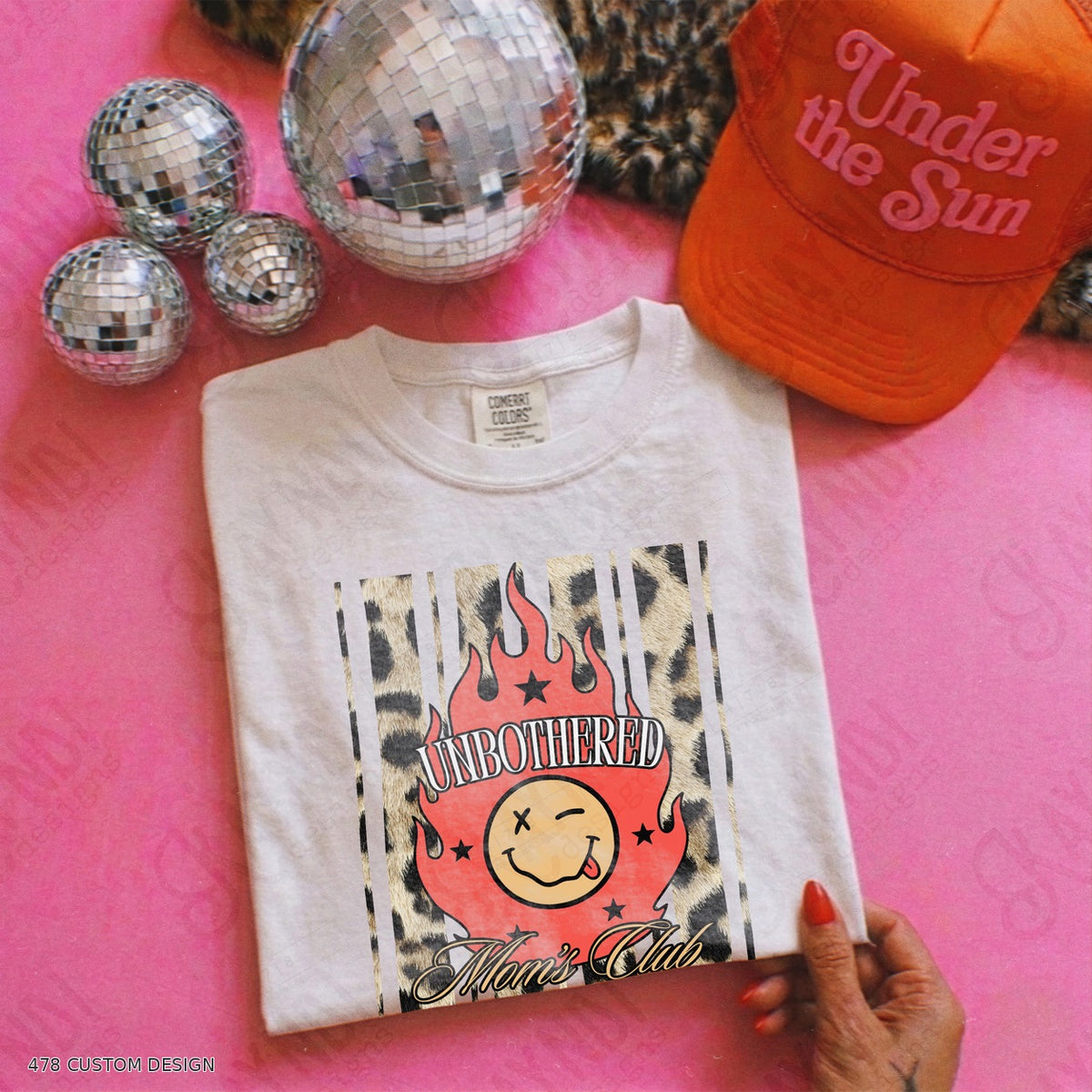 Unbothered Moms Club Shirts — Design Color Choices example 1 Unbothered Moms Club Red 478 Custom Design watermarked garment mockup