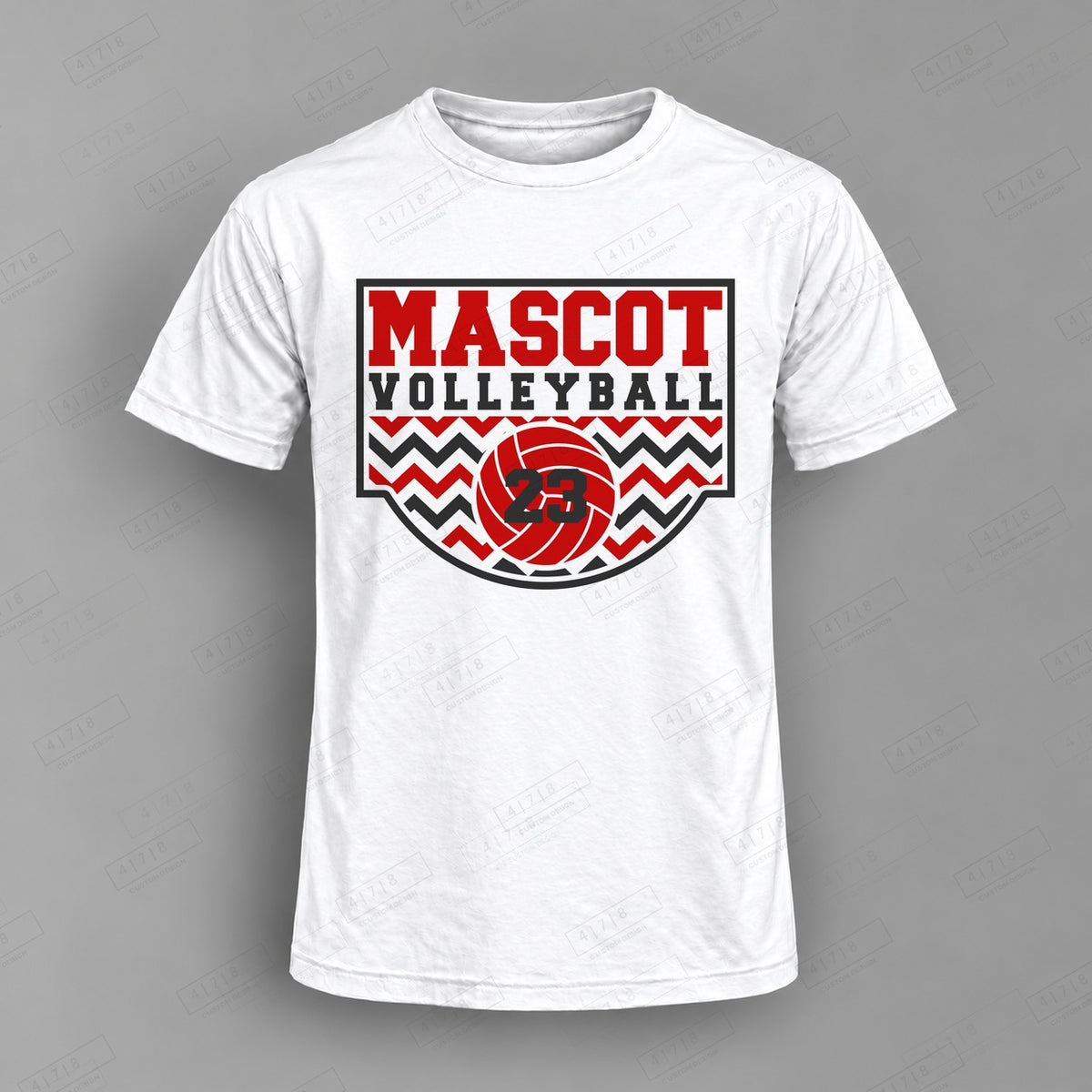 Custom Volleyball Design 2-0032 Top on white shirt, 478 Custom Design watermarked mockup