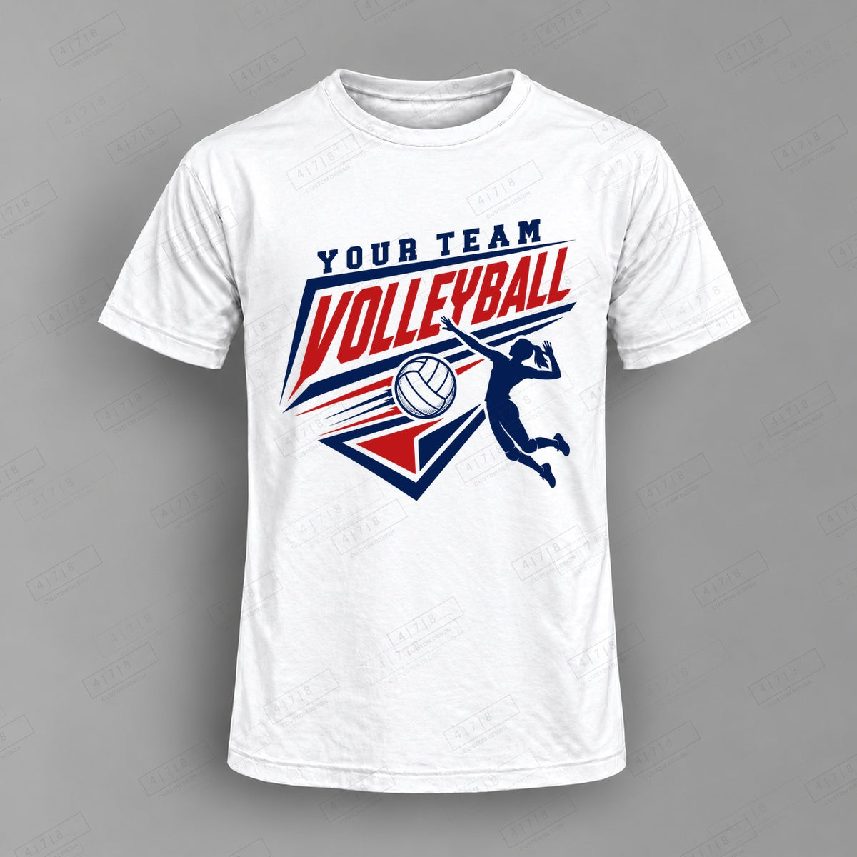 Custom Volleyball Design 5-006 Top on white shirt, 478 Custom Design watermarked mockup