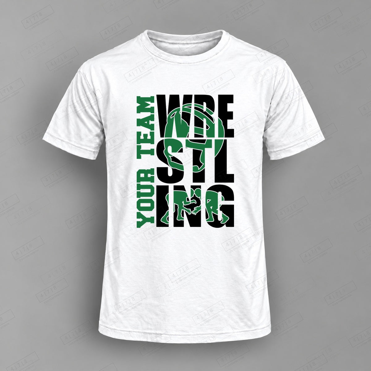 Custom Wrestling Design 1-0017 Top on white shirt, 478 Custom Design watermarked mockup