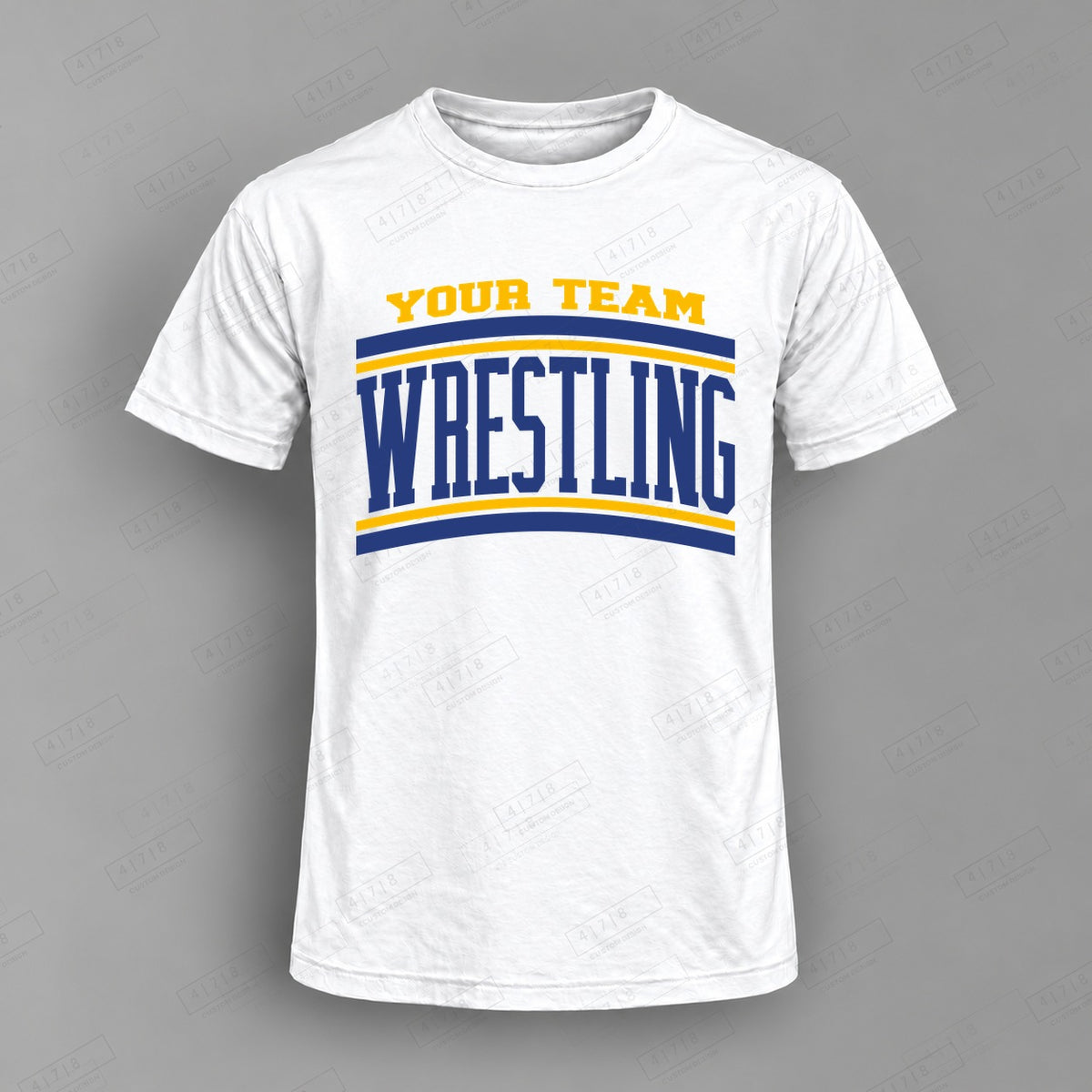 Custom Wrestling Design 1-0019 Top on white shirt, 478 Custom Design watermarked mockup