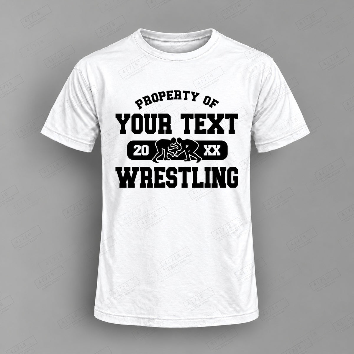 Custom Wrestling Design 3-0027 Top on white shirt, 478 Custom Design watermarked mockup