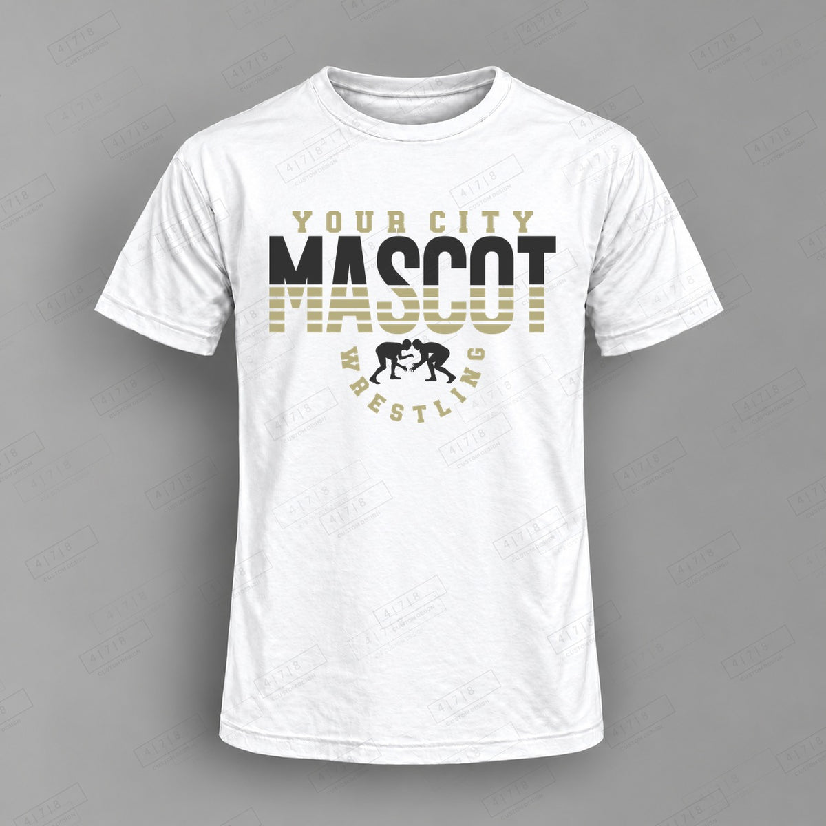 Custom Wrestling Design 3-0028 Top on white shirt, 478 Custom Design watermarked mockup