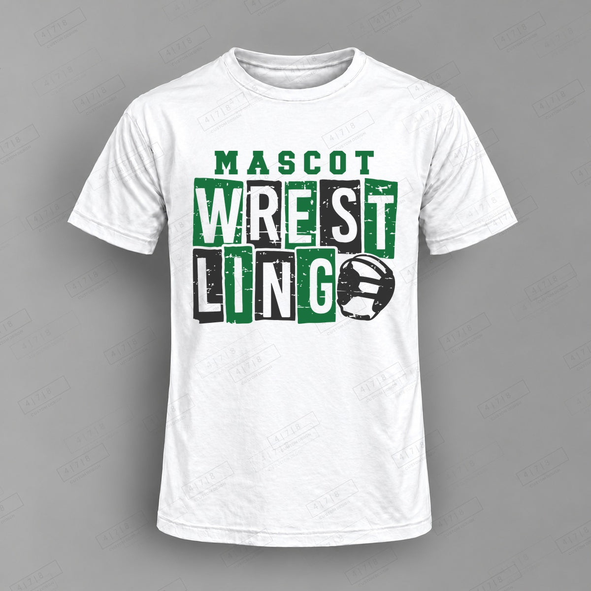 Custom Wrestling Design 3-0030 Top on white shirt, 478 Custom Design watermarked mockup
