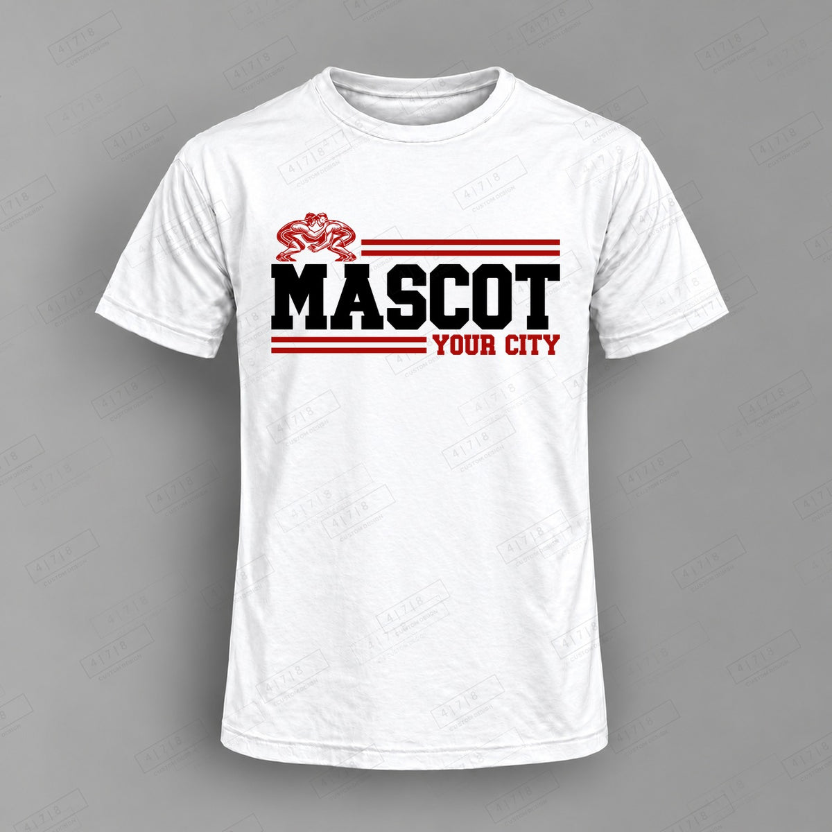 Custom Wrestling Design 3-0040 Top on white shirt, 478 Custom Design watermarked mockup