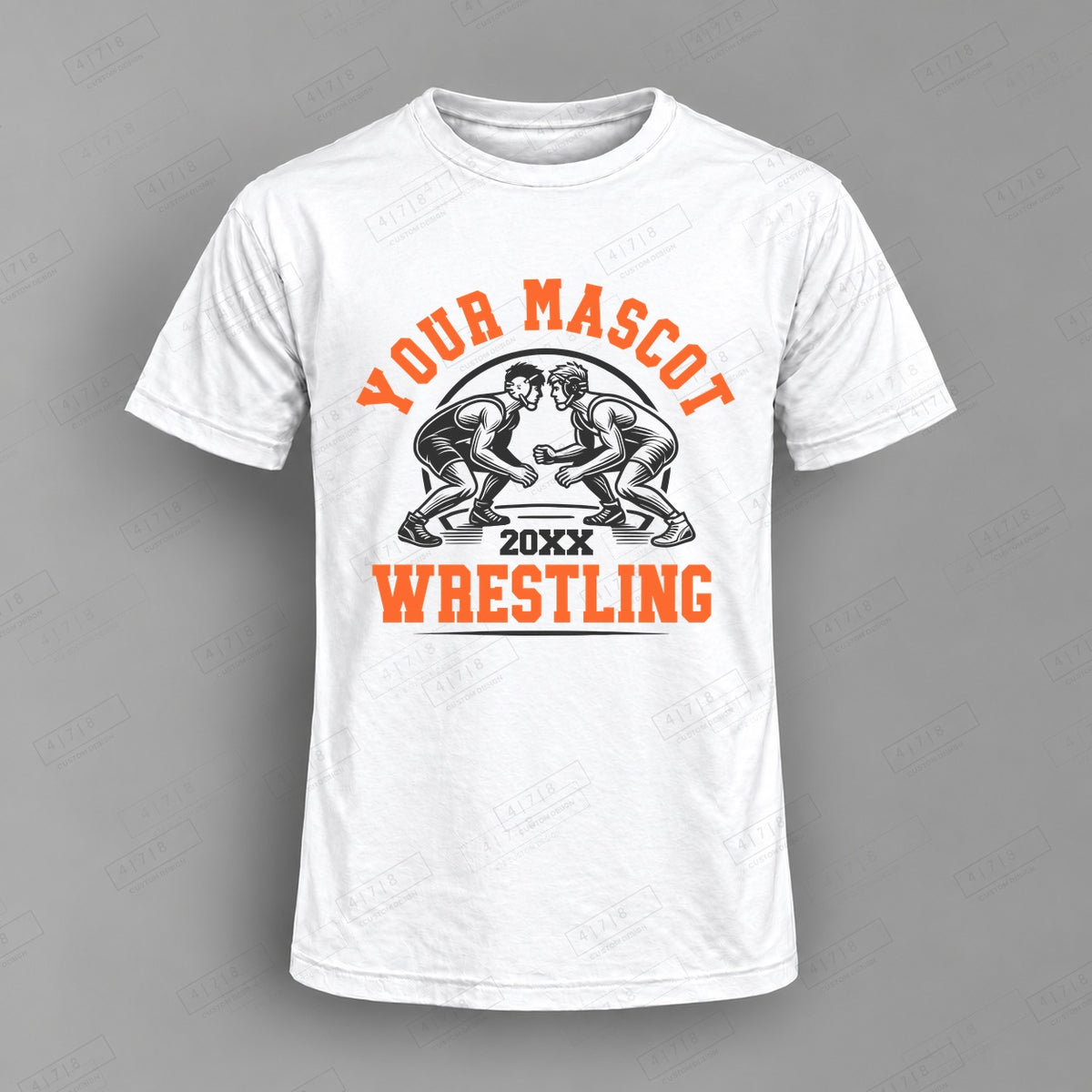 Custom Wrestling Design 3-0042 Top on white shirt, 478 Custom Design watermarked mockup