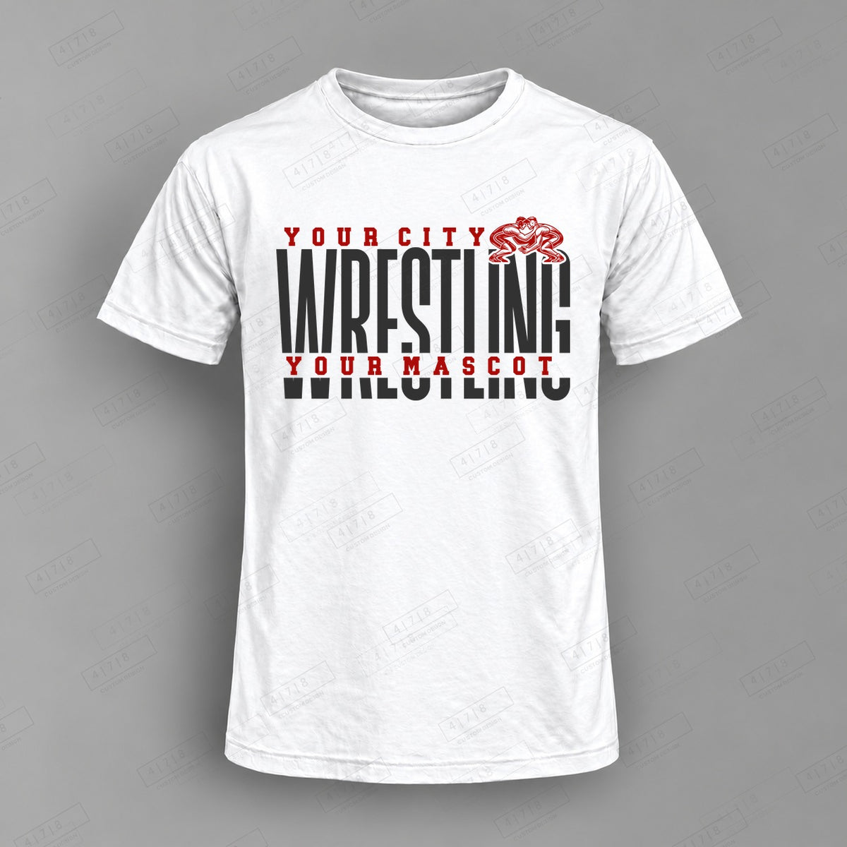 Custom Wrestling Design 3-0044 Top on white shirt, 478 Custom Design watermarked mockup