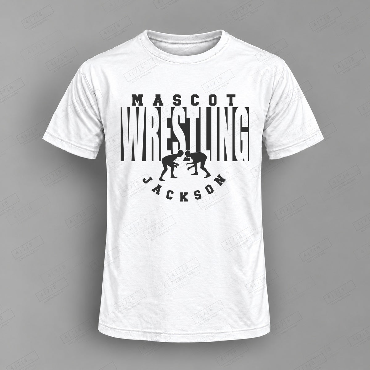 Custom Wrestling Design 3-0046 Top on white shirt, 478 Custom Design watermarked mockup