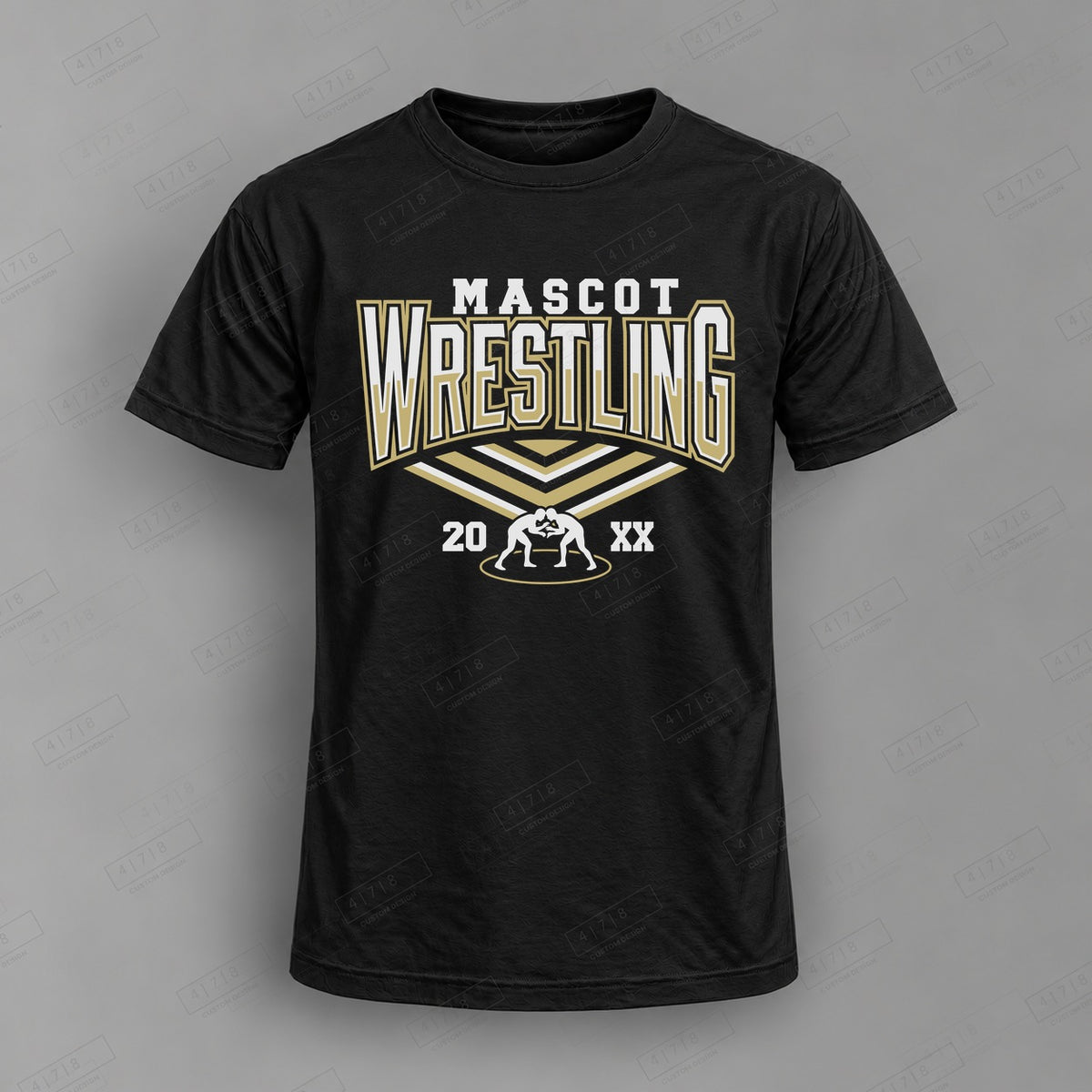 Custom Wrestling Design 4-0051 Top on black shirt, 478 Custom Design watermarked mockup