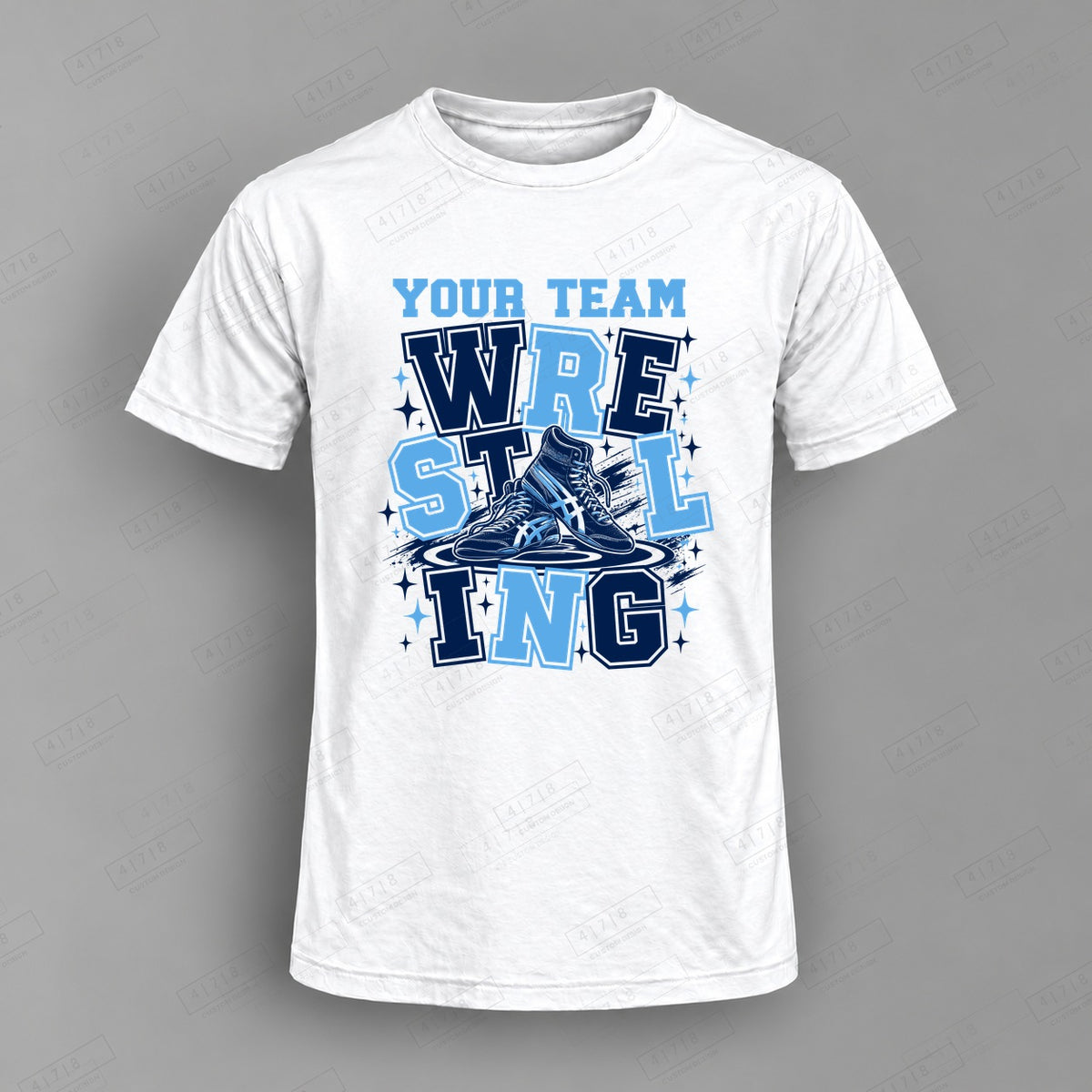 Custom Wrestling Design 5-006 Top on white shirt, 478 Custom Design watermarked mockup