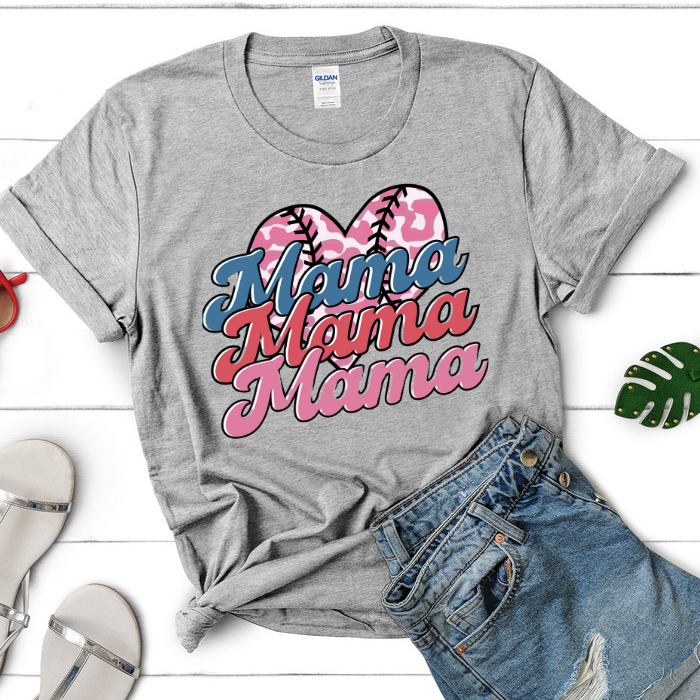 Mama x 3 Baseball Heart Top