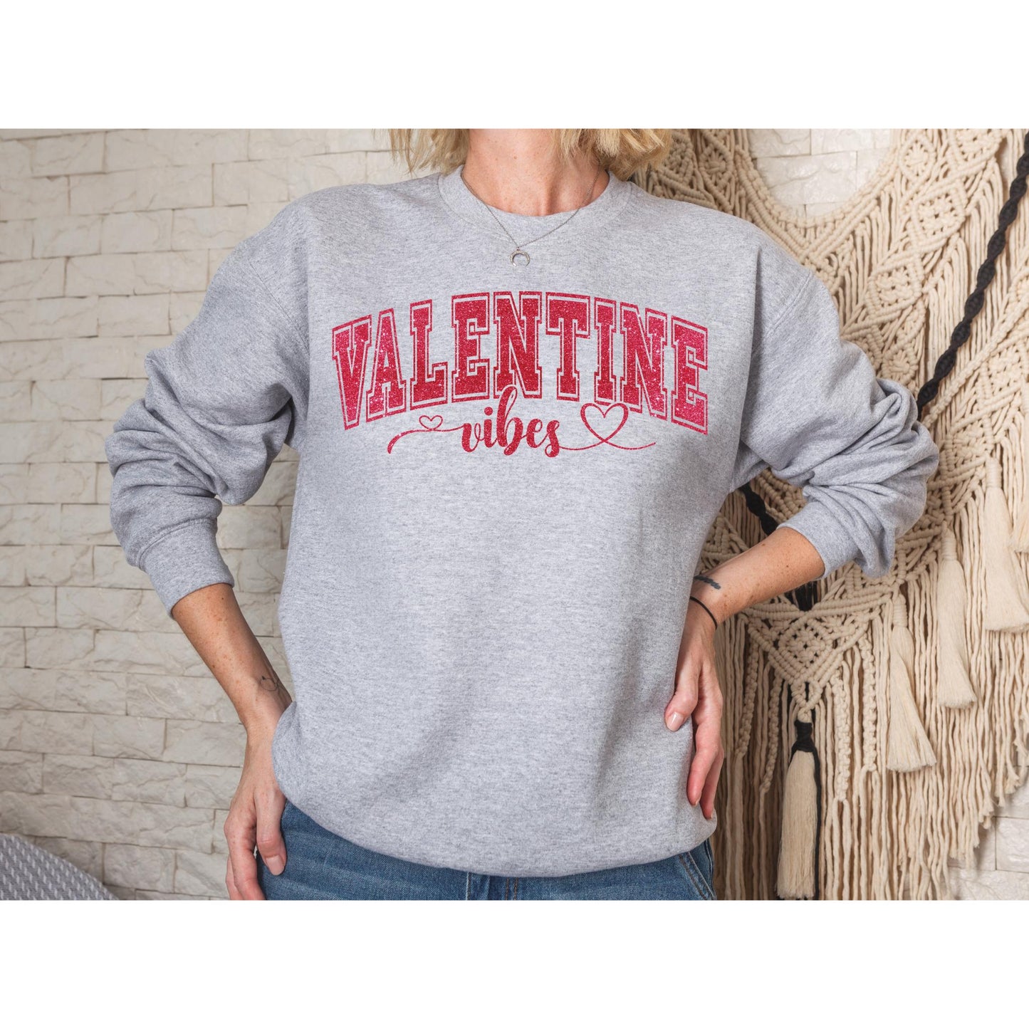 Valentine Vibes Faux Glitter Top