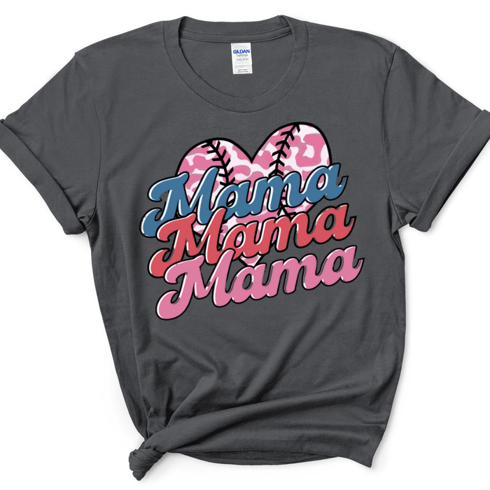 Mama x 3 Baseball Heart Top