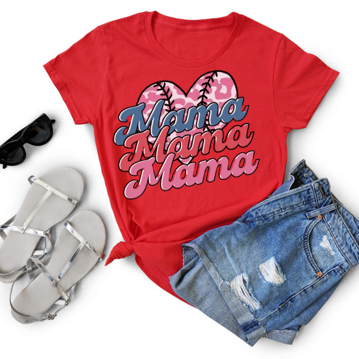 Mama x 3 Baseball Heart Top