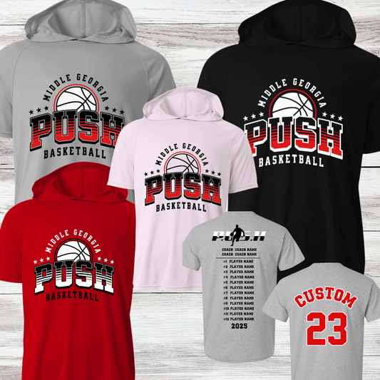 PUSH Basketball Design 3- Hooded T-Shirts (Sleeveless, Short and Long Sleeve)