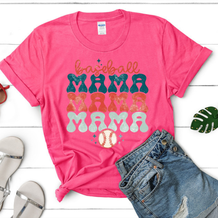 Bubble Letter Baseball MAMA Top