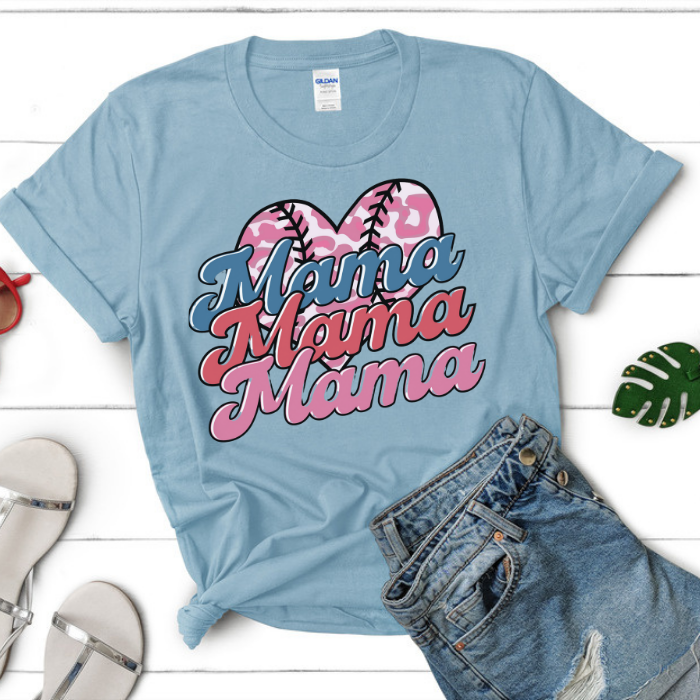 Mama x 3 Baseball Heart Top