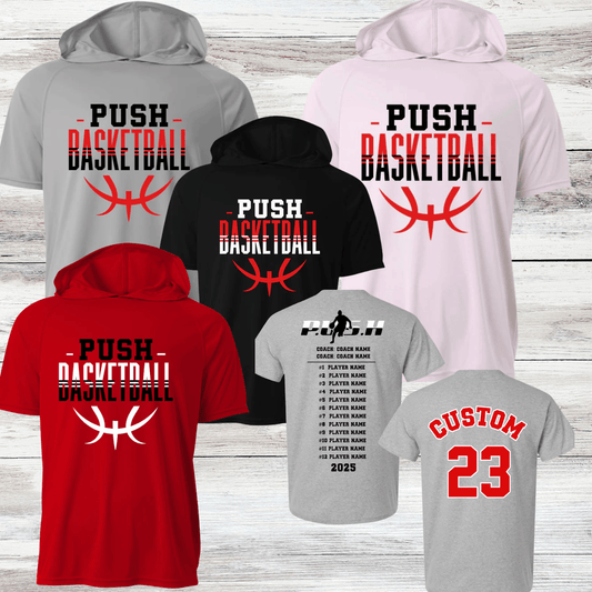 PUSH Basketball Design 4- Hooded T-Shirts (Sleeveless, Short and Long Sleeve)