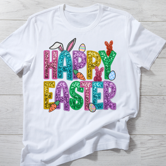 Faux Glitter Happy Easter Top