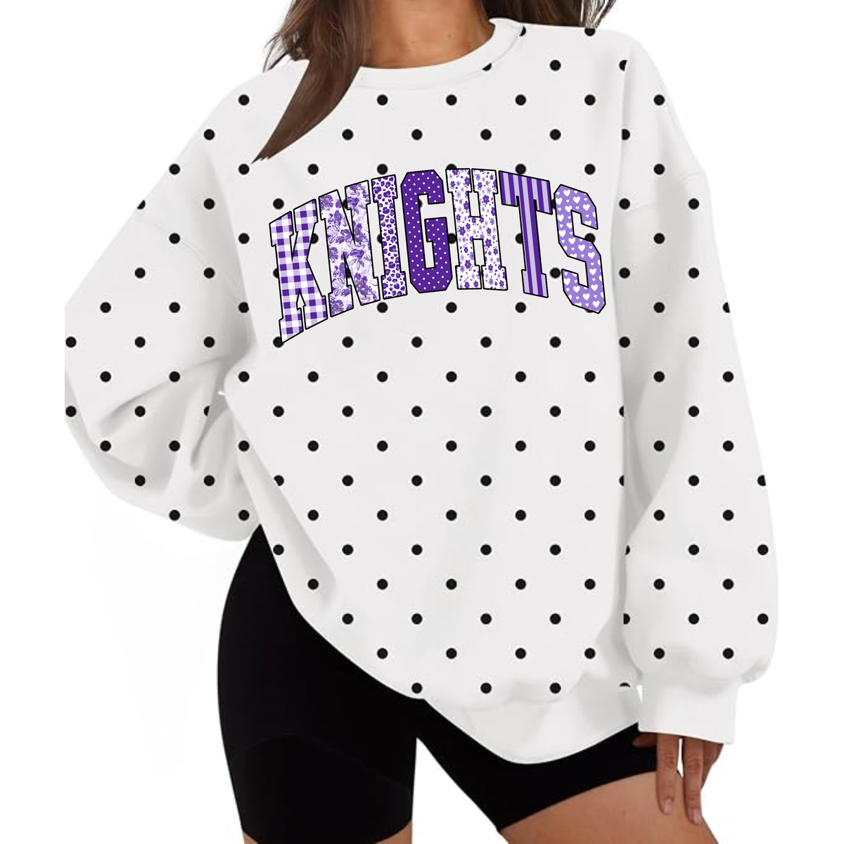 Knights design on white with black polka dots sweatshirt