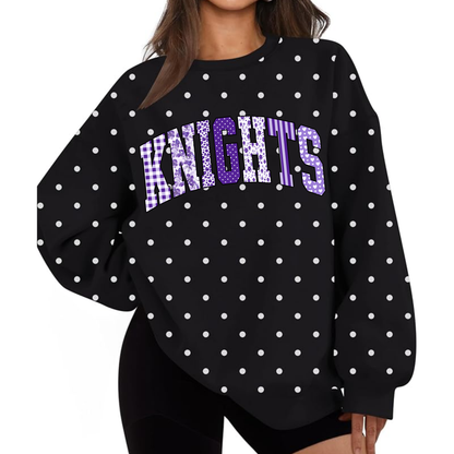 Knights design on black with white polka dots sweatshirt