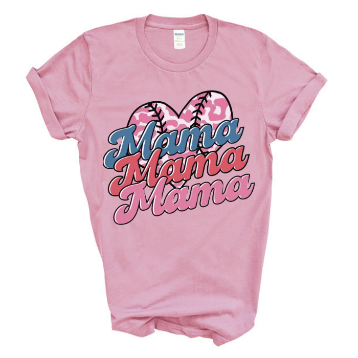 Mama x 3 Baseball Heart Top