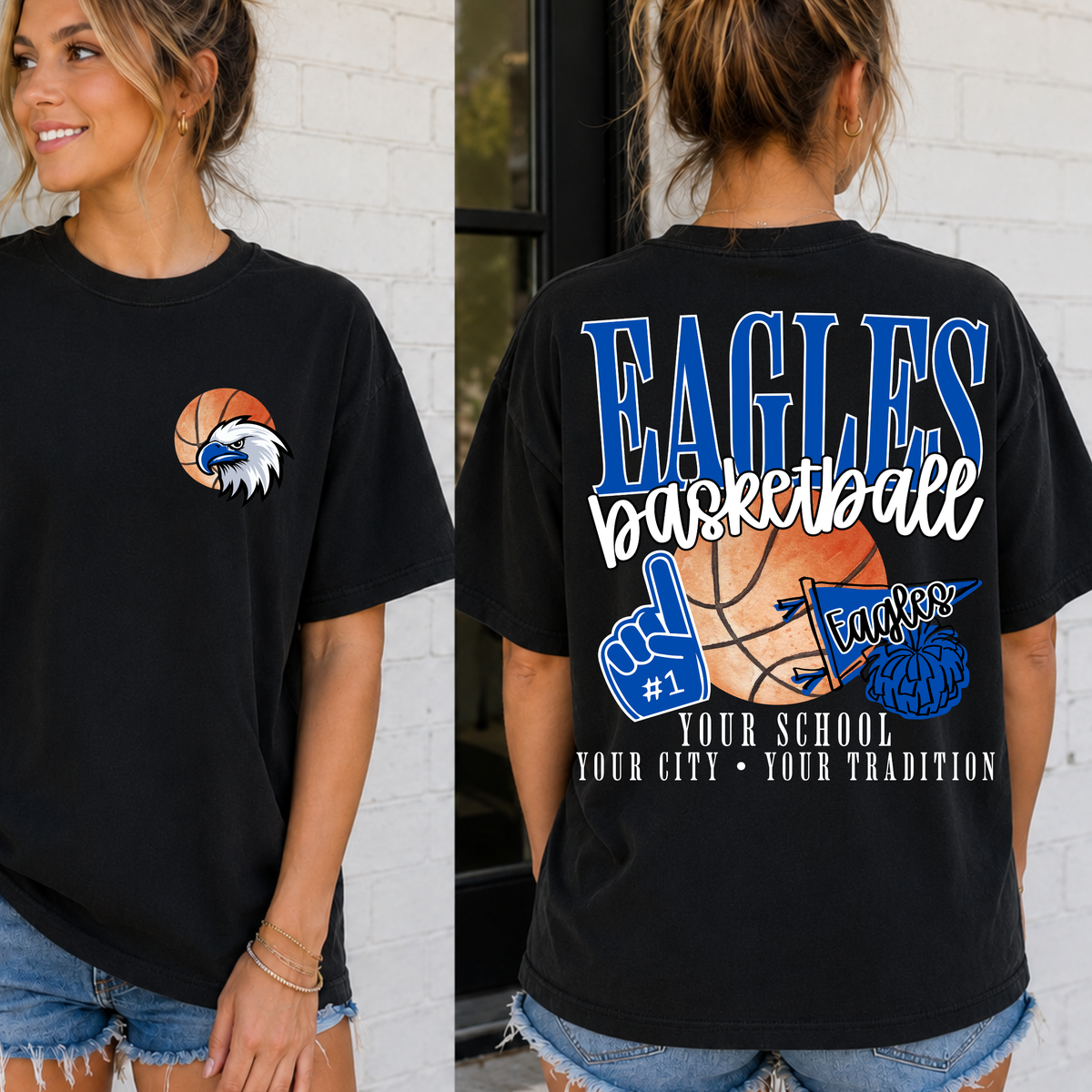 Custom Basketball School Spirit Top — Front & Back — design example 1
