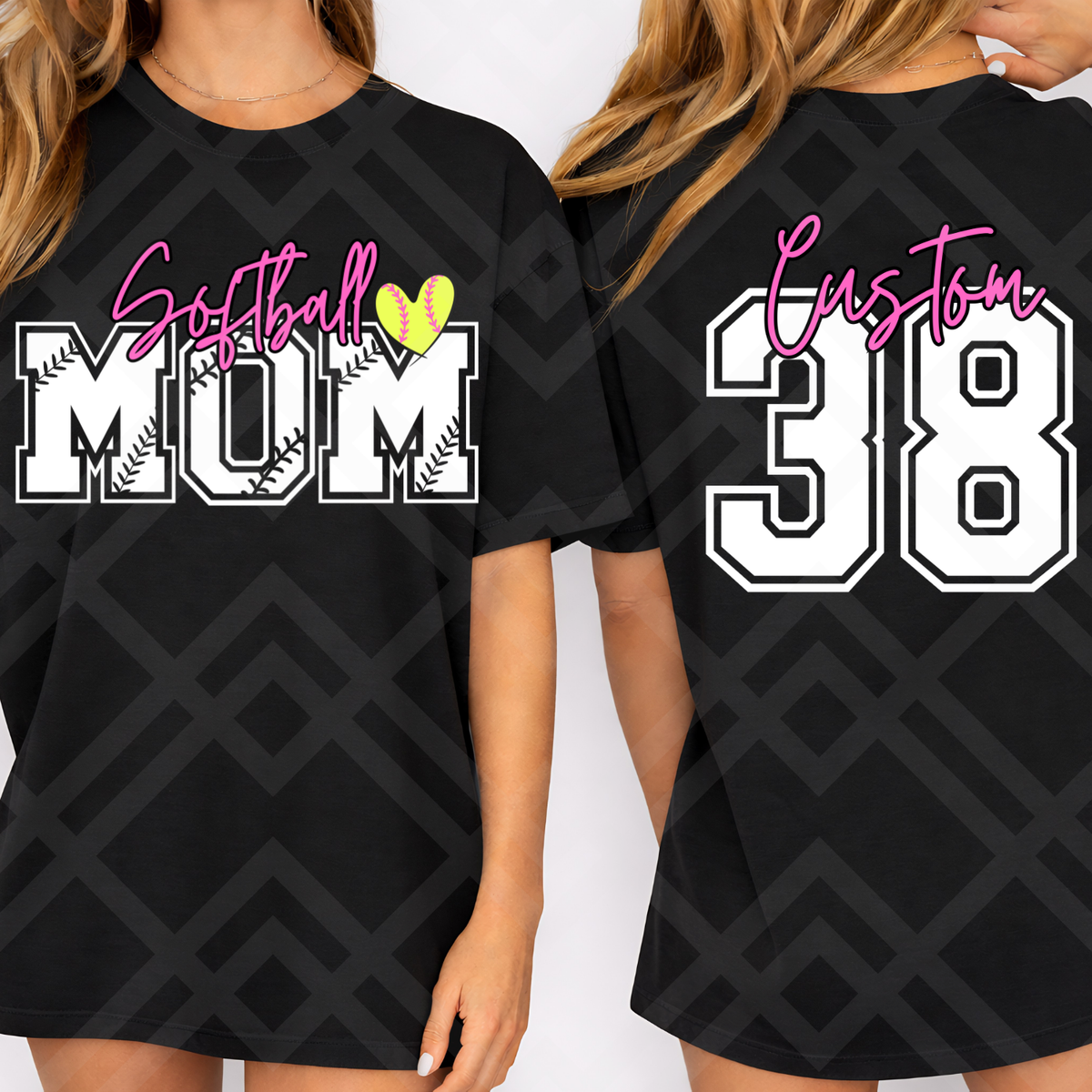 Custom I Love My Mom Softball Mom Top mockup showing the front and back design.