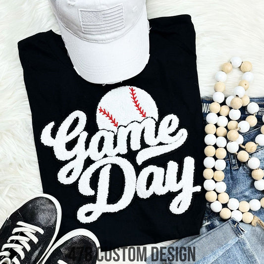 Game Day Baseball Chenille Patch Top-WHITE