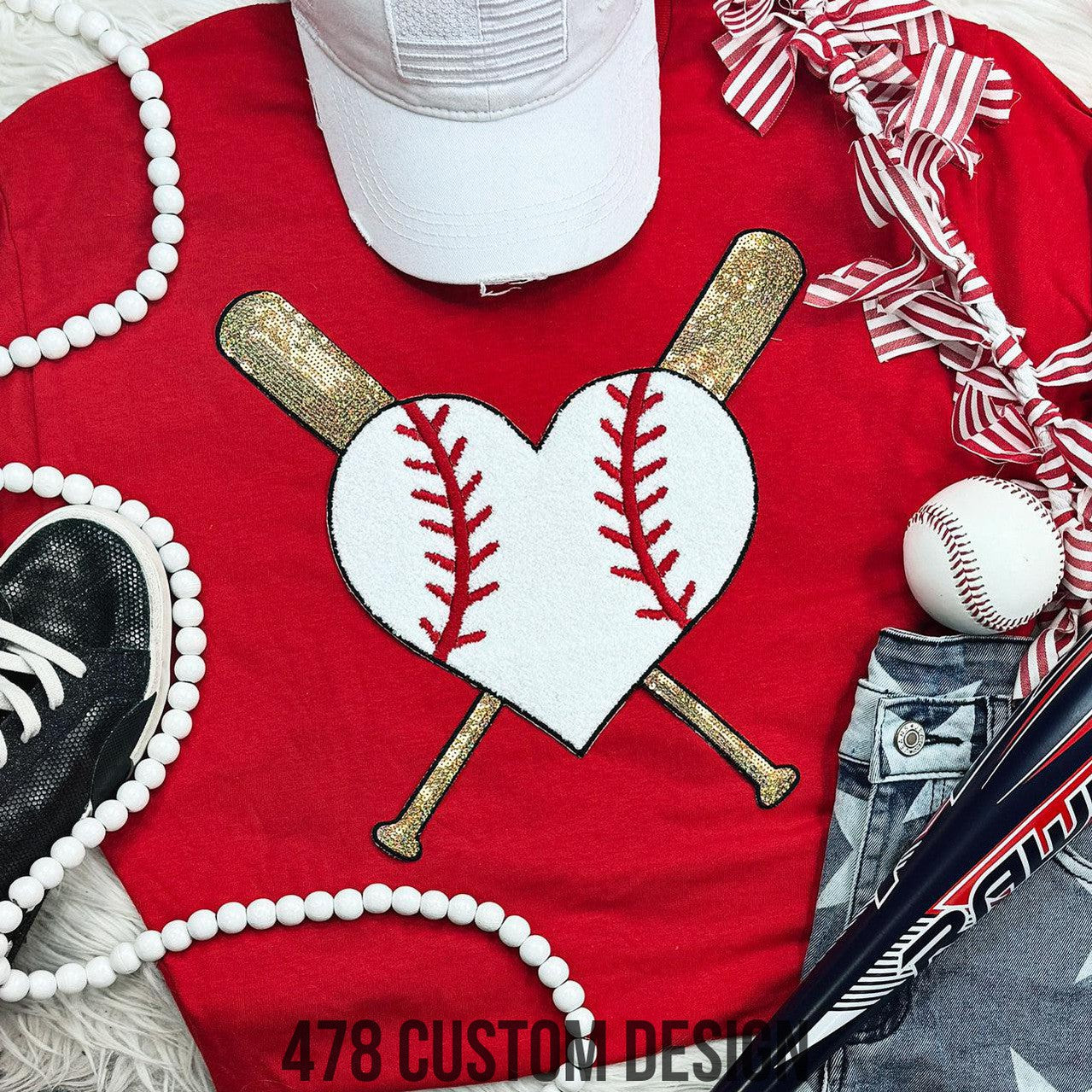 Baseball Heart Real Sequin Patch Top