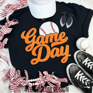 Game Day Baseball Chenille Patch Top-Orange