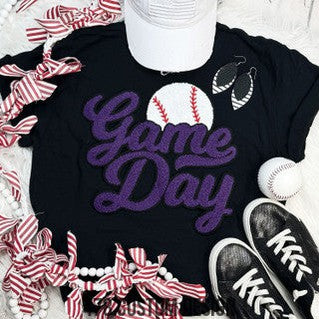 Game Day Baseball Chenille Patch Top-PURPLE