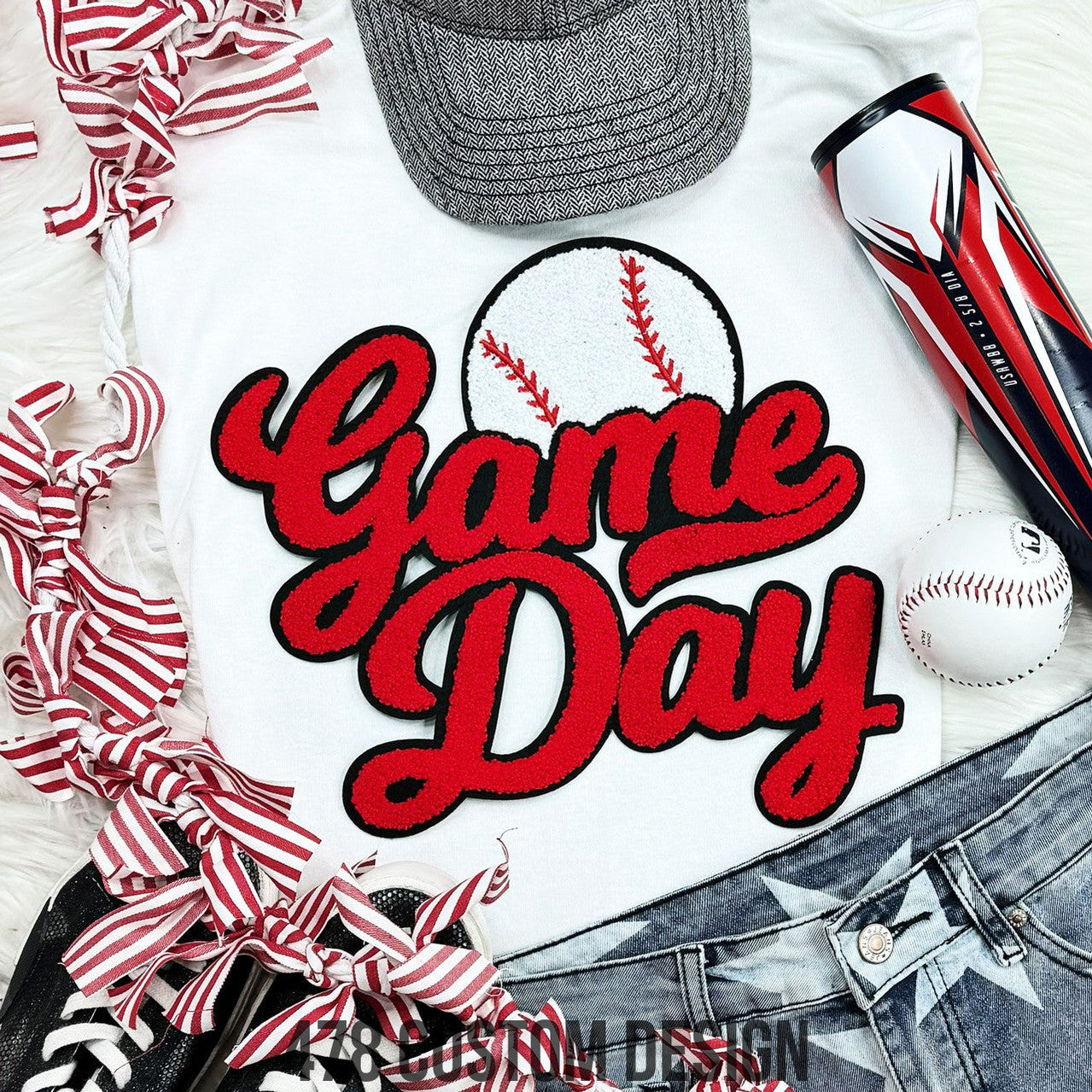 Game Day Baseball Chenille Patch Top-RED