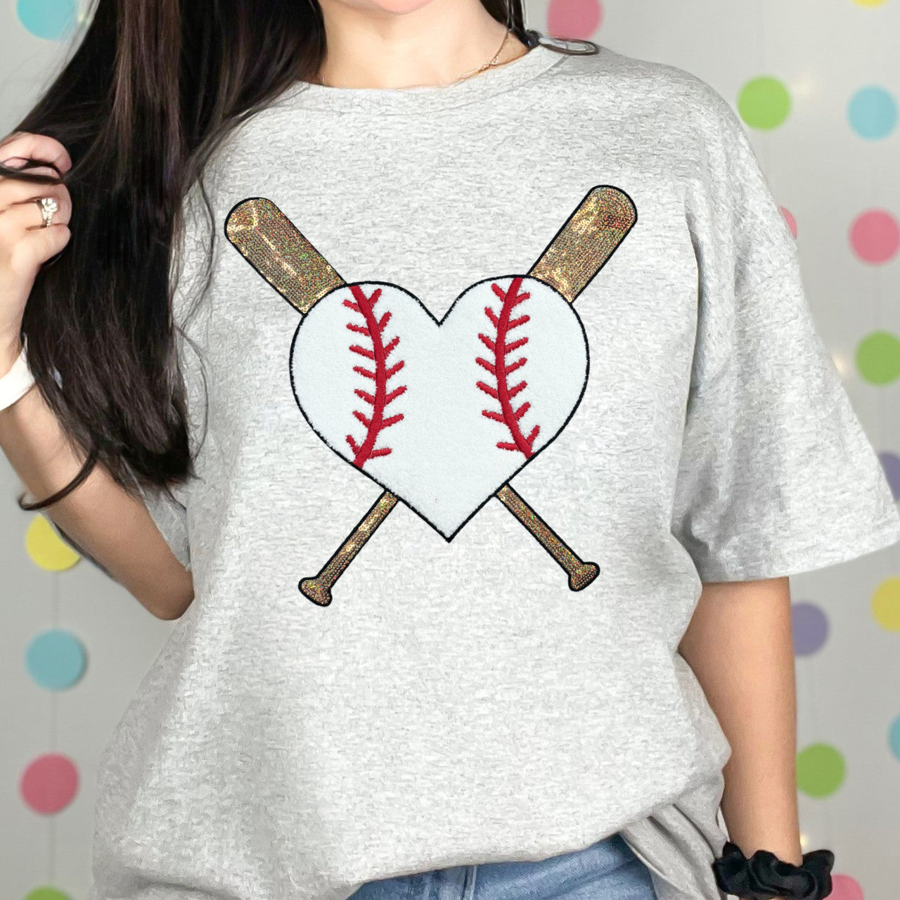 Baseball Heart Real Sequin Patch Top