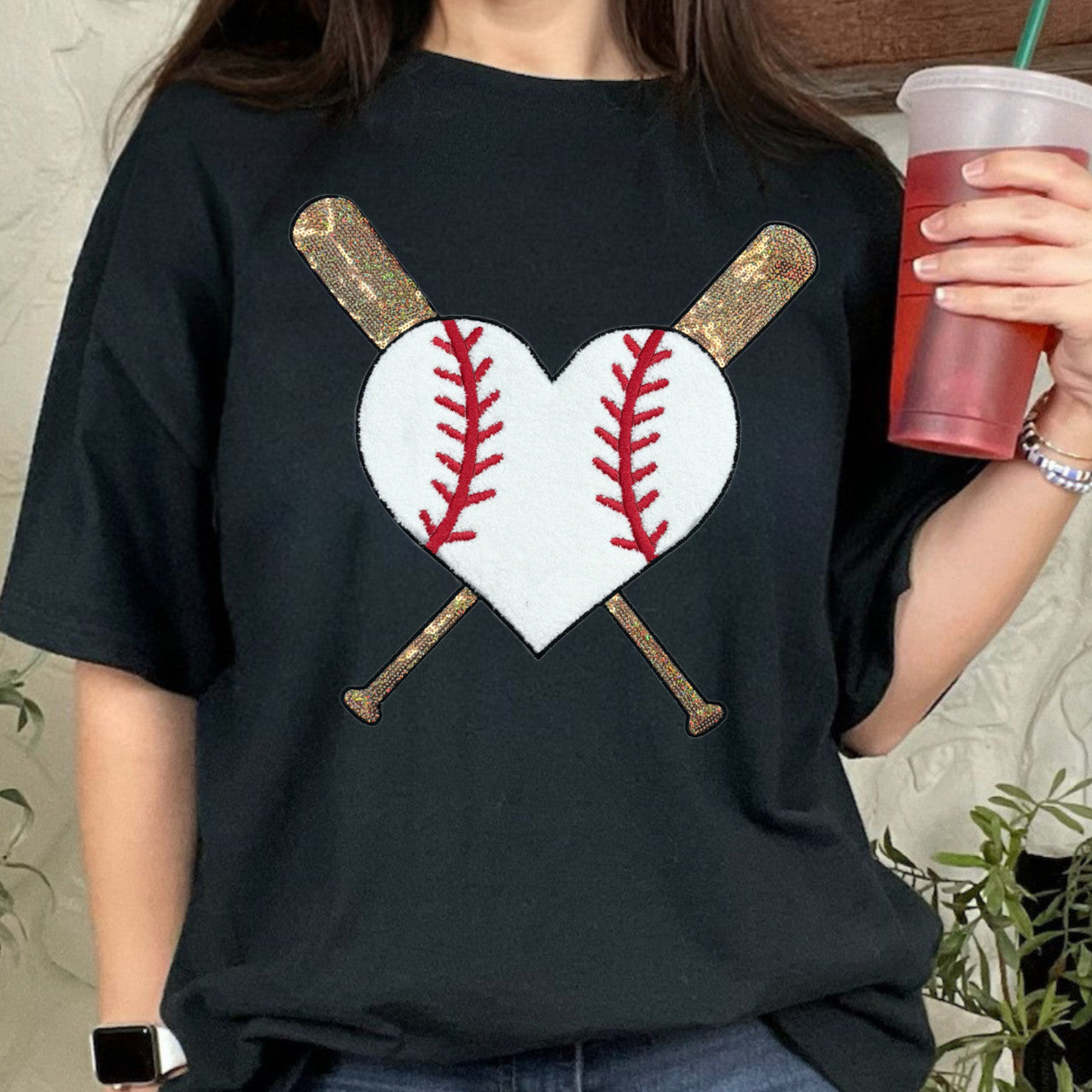 Baseball Heart Real Sequin Patch Top