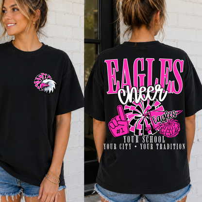 Custom Cheer School Spirit Mascot Top mockup showing the front and back design.