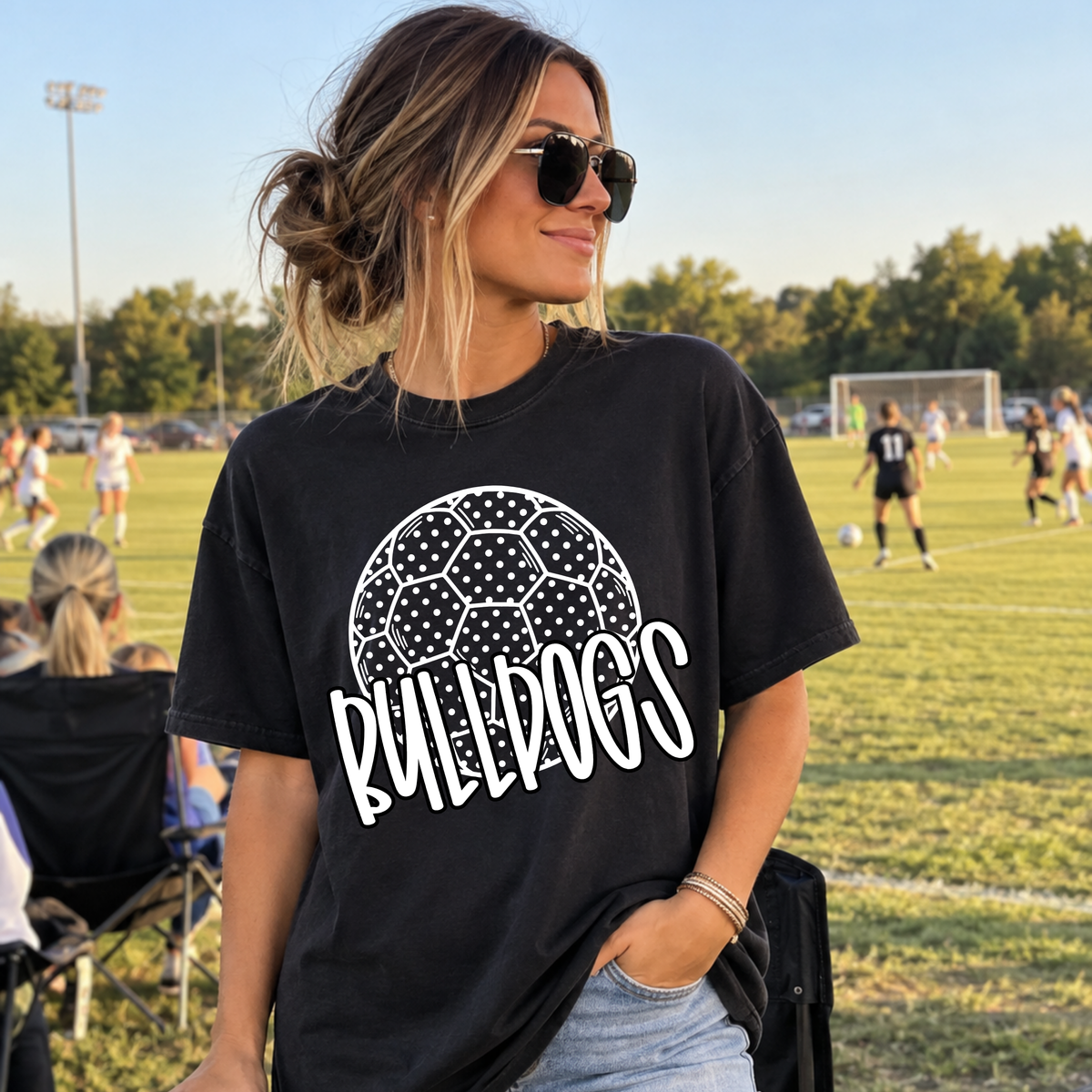 Custom Polka Dot Soccer Top mockup showing the pictured apparel design.