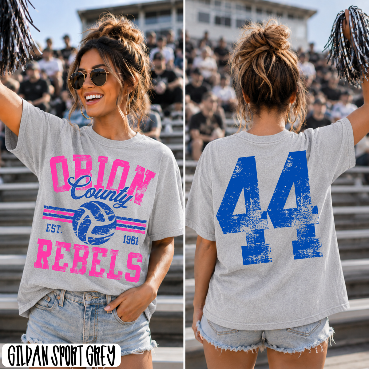 Custom Distressed Volleyball Top mockup showing the front and back design.