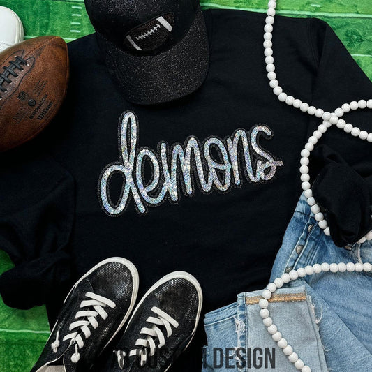 Demons Mascot Real Sequin Patch Top