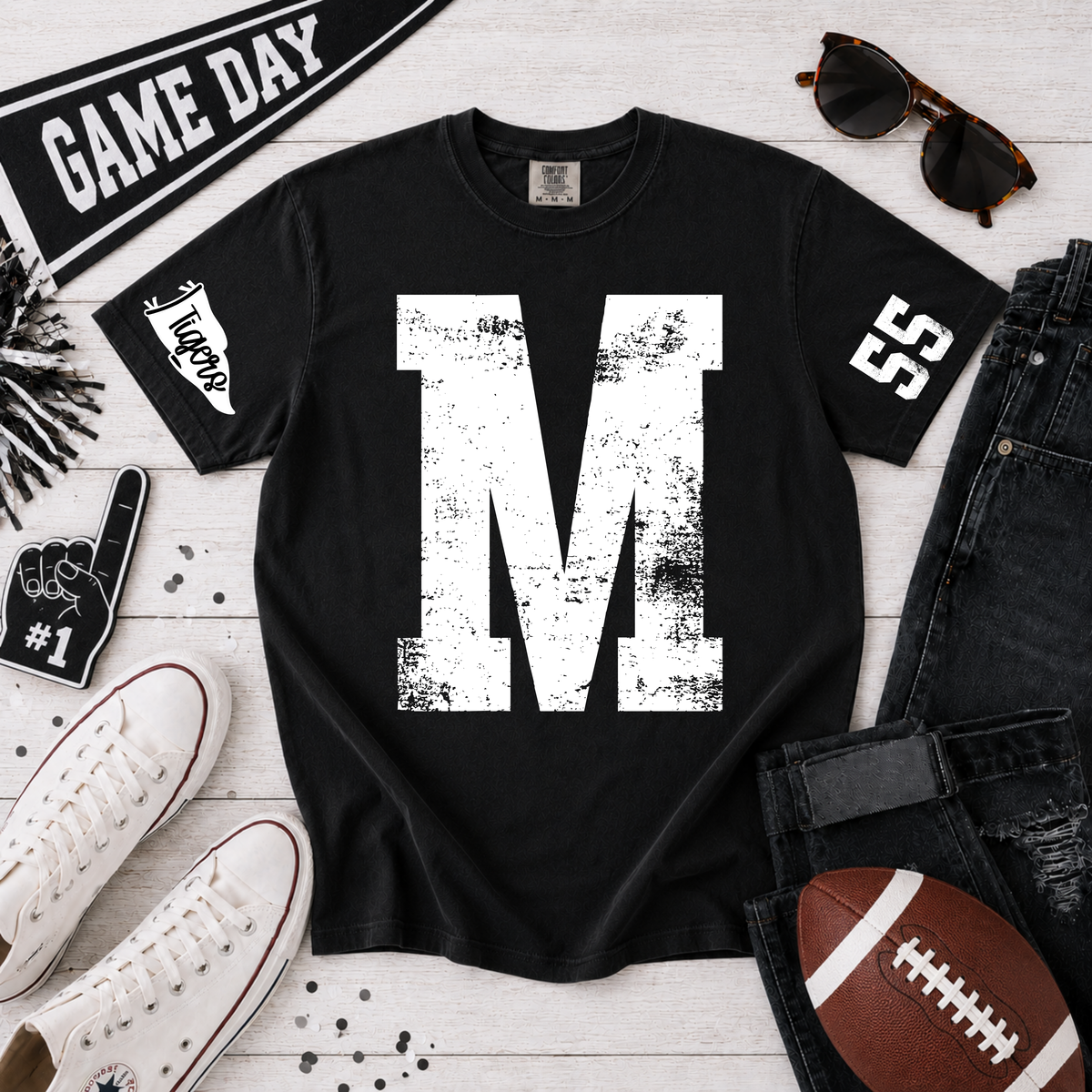 Custom Distressed Varsity Stretch Monogram Top — design example 1