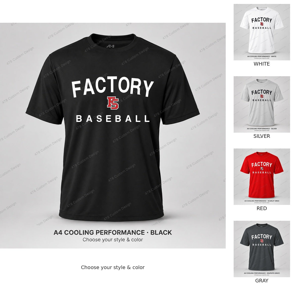 Factory Baseball — Condensed Arch — all shirt colors — consistent cover with 478 Custom Design watermark