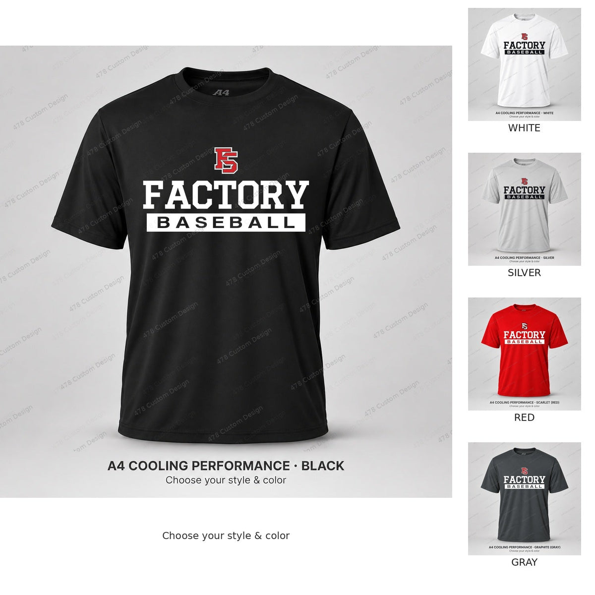 Factory Baseball 07 — all five colors — corrected artwork and visible 478 Custom Design watermark