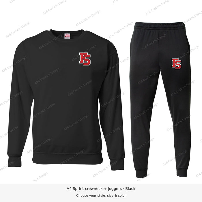 Factory Sports — FS Logo — A4 Sprint Matching Set — smaller chest logo; lower outer-thigh logo