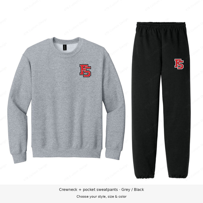 Factory Sports Gildan fleece set — approved lower chest logo; pants logo closer to outer edge — example 2