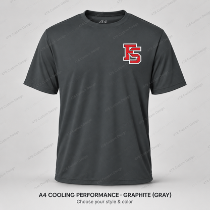 Factory FS left chest — smaller 2.4-inch logo — Graphite — refined smaller FS chest logo